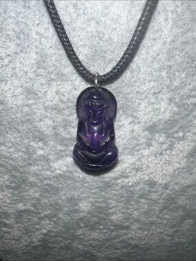 Carved amethyst Buddha Pendant Necklace for Women